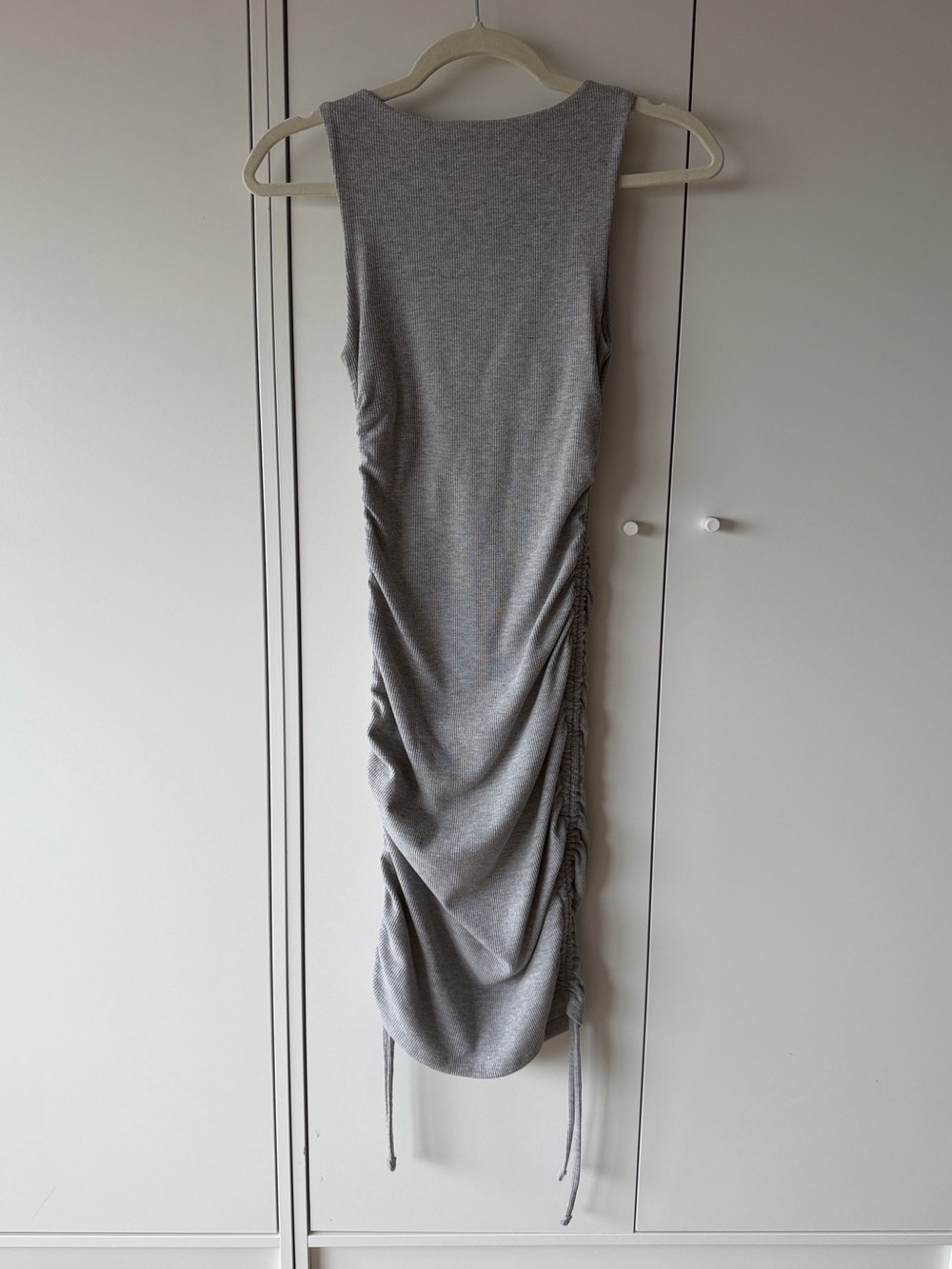 Lulus Over and Over Light Grey Ribbed Drawstring Ruched Bodycon Dress - Picture 6 of 6